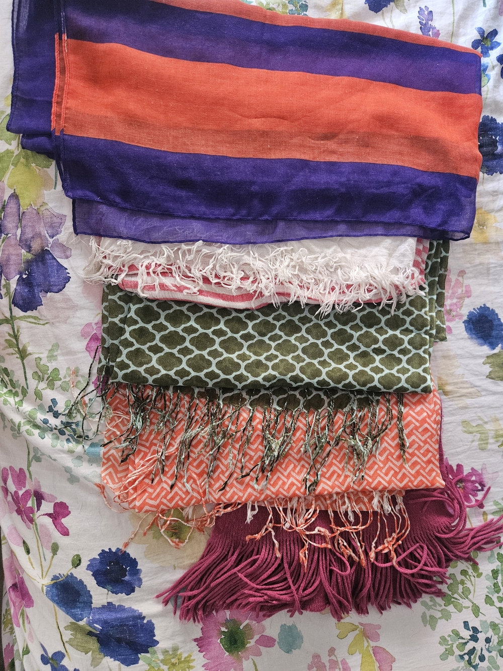 Assorted Women's Scarves Pack - Purple, Orange, White, Green, Coral, Magenta